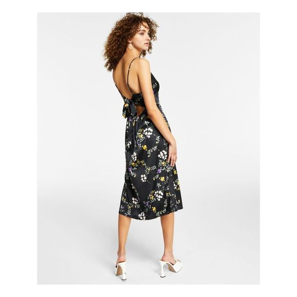 HIPPIE ROSE Womens Black Tie Back Spaghetti Strap Midi Party Fit + Flare Dress S - Picture 2 of 4